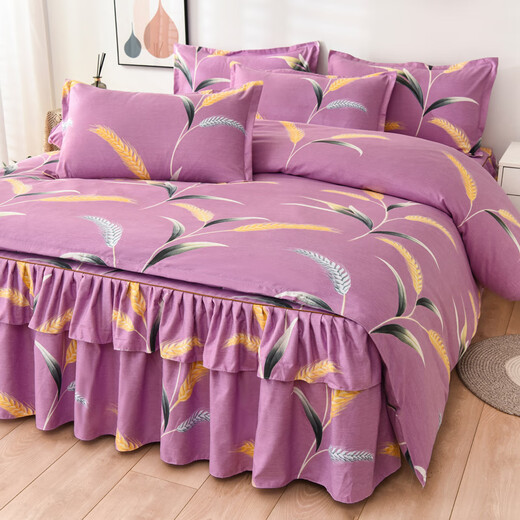 Boxingna Jiangsu Nantong bed skirt four-piece thickened skin-friendly and polished lace bed cover quilt cover single and double simple quilt cover wheat ear 2.0m bed skirt four-piece [quilt cover 200*230cm]