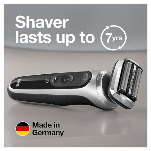Braun Serie 7 7027Cs Männer -Elektrorasierer mit Bart Trimmer wiederaufladbar nass und trocken mit Ladestation 1 Stunde schnelles Lade Silber Schwarz