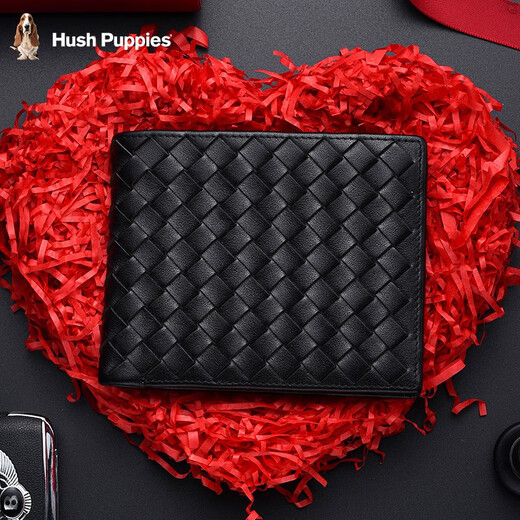 Hush Puppies genuine leather wallet men's business commuting personality braided pattern multi-card wallet birthday gift red gift box HC-1311755W-576