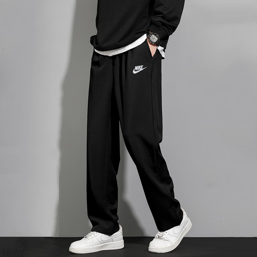 NIKE Loose Straight Pants Pure Cotton Men's Pants Outdoor Breathable Sports Pants Thin Training Casual Pants Black/BV2767-010 Thin M120-130Jin Jin equals 0.5 kg