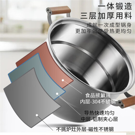 Shunda (SND) 304 stainless steel thickened one-piece three-layer steamer steamer large steamer multi-functional pot gas induction cooker universal upgraded one-piece thickened 3 layers 30cm