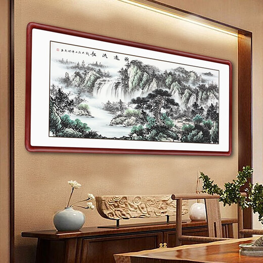 Yantang pure hand-painted Chinese painting living room decoration painting landscape painting office hanging painting landscape painting ink painting has a long history solid wood frame + plexiglass 165*85 cm
