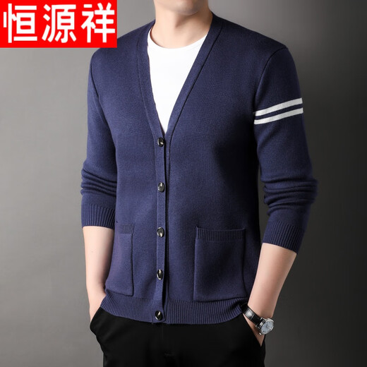 Hengyuanxiang high-end brand wool cardigan men's jacket v-neck spring and autumn sweater large size loose casual wool knitted sweater camel color - two-bar cardigan 175/XL Recommended 140-155Jin [Jin equals 0.5 kg]