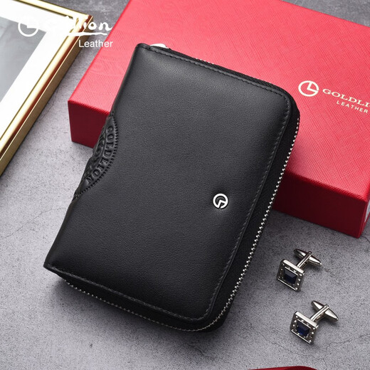 金利来真皮卡包男卡套牛皮卡包包新款大容量多功能皮套 黑色