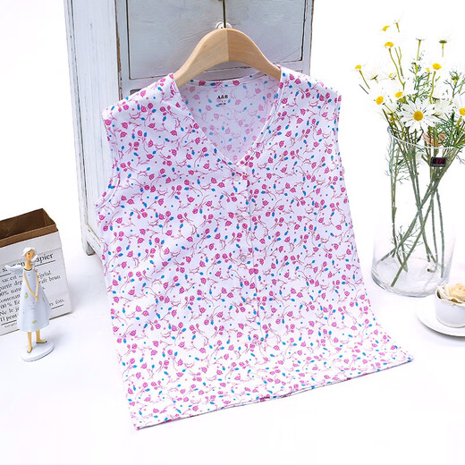 AB underwear women's pure cotton pajamas summer sleeveless sweatshirt middle-aged and elderly mothers printed V-neck cardigan vest T-shirt S724 Blue Lotus XXL (170/100)