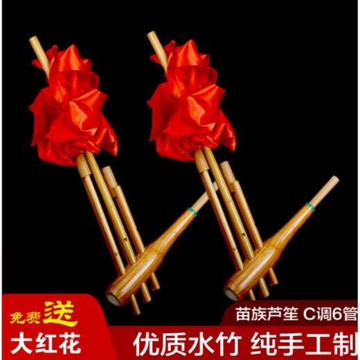 芦笙民族乐器贵州云南竹制6管6音C调舞台道具装饰纯手工水竹 小号吹响6个音 可吹曲 C调送 花