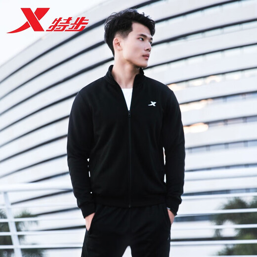 Extended hoodie men's sports jacket men's 2025 spring and summer new style windproof solid color jacket men's comfortable and casual long sleeves black-9277 (stand-standing collar) S