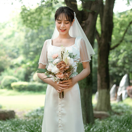 Crystal Bridal Veil Proposal and Certificate Marriage Registration Wedding Dress Headdress Bow Double-layer Mesh Wedding Photo Props