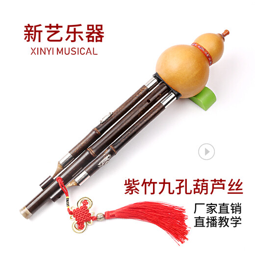 新艺乐器 紫竹九孔9孔葫芦丝乐器 紫竹演奏型降B调C调宽音域 【天然葫芦+紫竹9孔音管】C调
