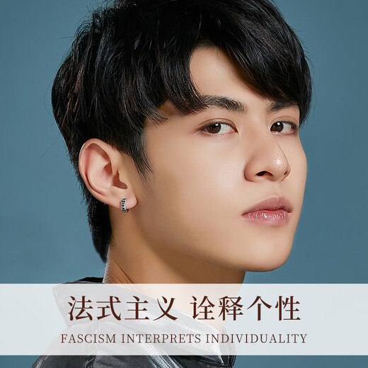 Zhen Shang Silver Chinese Gold Authorized Silver Earrings Men's Earrings Pendant Birthday Gift Anniversary Gift for Boyfriend and Husband S925