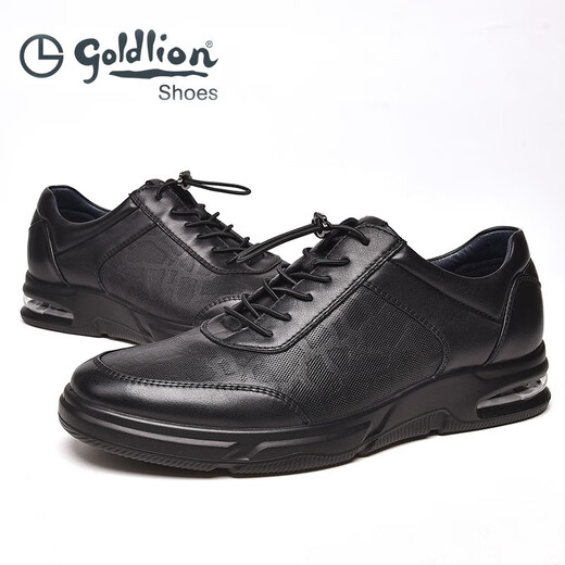 Goldlion Men's Shoes New Autumn and Winter Business Casual Leather Shoes Trendy Sports Shoes Genuine Leather Comfort Air Cushion Soft Surface Light Sole Men's Shoes Black Regular Style 40