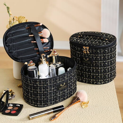 Small fragrance cosmetic bag, skin care products and cosmetics storage bag, easy to carry when traveling, large capacity toiletries storage bag, fashionable and versatile round portable cosmetic bag, low bucket small size - apricot milk white, see main picture