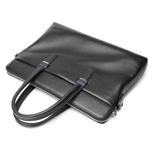 POLO men's briefcase first-layer cowhide horizontal business casual handbag shoulder crossbody bag can hold 14 inches ZY193P043J black