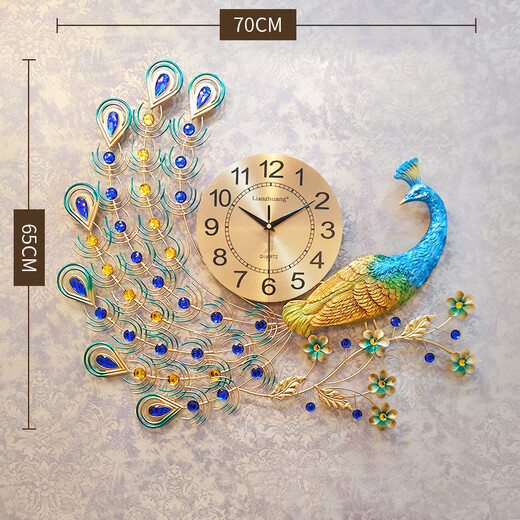
CLCEY TV wall decoration pendant living room background wall European style peacock wall clock entrance clock creative modern decorative clock 2694 (90*53*24) rectangular