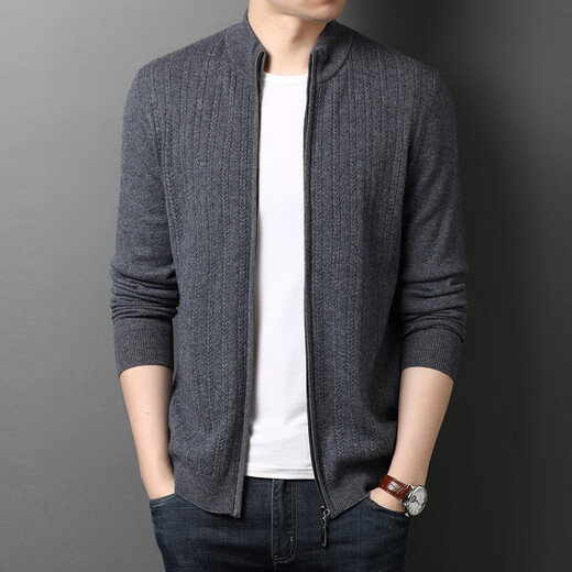 CXZ cardigan men's new sweater, jacket, pure wool sweater, men's stand-up collar casual zipper cardigan trendy gray 175