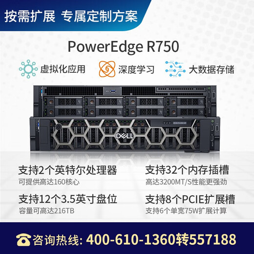 Dell (Dell) R740/R750/R750XS Rack Server Host Database Virtualization Máquina de almacenamiento de aprendizaje profundo Personalización R750 [2*Medalla de oro 6330 56 núcleos 112 líneas] 256g/2*1.92t+3*16T/Array 8g