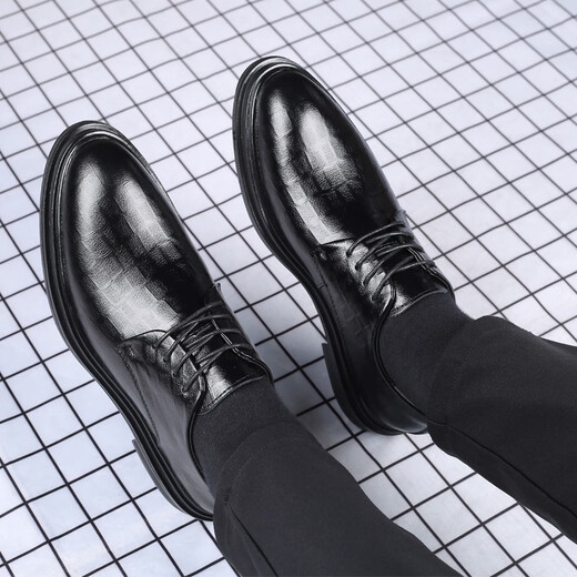 Gonai men's inner height increasing men's shoes, formal leather shoes, men's business casual shoes, genuine leather height increasing shoes, men's British derby shoes, black, height increasing 8cm, genuine cowhide, four seasons 40 (250mm)