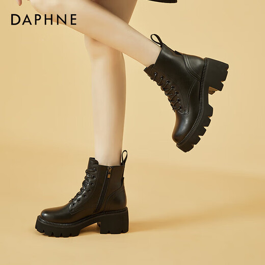 Daphne Martin boots women's British style thick-soled high-heeled short boots plus velvet women's boots 4622607107 black/velvet 36