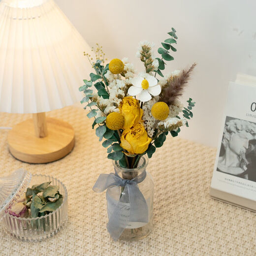 AIMAN rose eucalyptus dried flower bouquet living room entrance decoration ins Nordic style photo props diy flower arrangement gift yellow rose bouquet without bottle