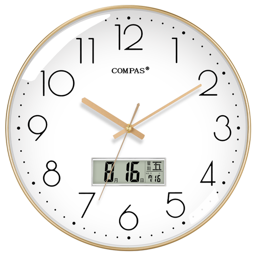 Compas Wall Clock Radio Clock 2025 Гостиная часы Стильные простые календарные офисные экзамены школы автоматическое время черно -белое 14 -дюймовое 6219 Радиозам (диаметр 35 см)