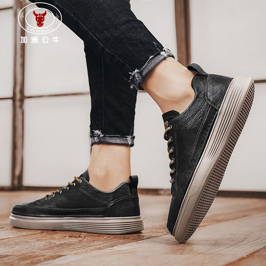 California Bull (Calif Bull) Herrenschuhe Casual Schuhe Summer Casual Leder Schuhe Britische Arbeitsstiefel dicker alleinerhöhenhanzer Schuhe Herren schwarz braun 41