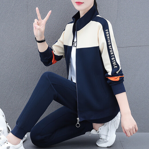 俞兆林运动服套装女春秋2025年新款宽松女士休闲时尚开衫长袖卫衣三件 橙色（THF9930三件套） M (建议80-95斤)