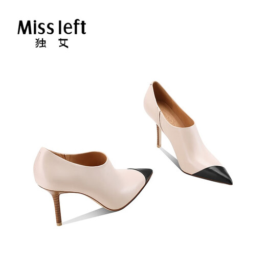 Single women's new 2025 winter style beige white black fetal cowhide leather single boots pointed toe high heel short boots women's deep mouth ankle boots thin heel black 8.5cm 34