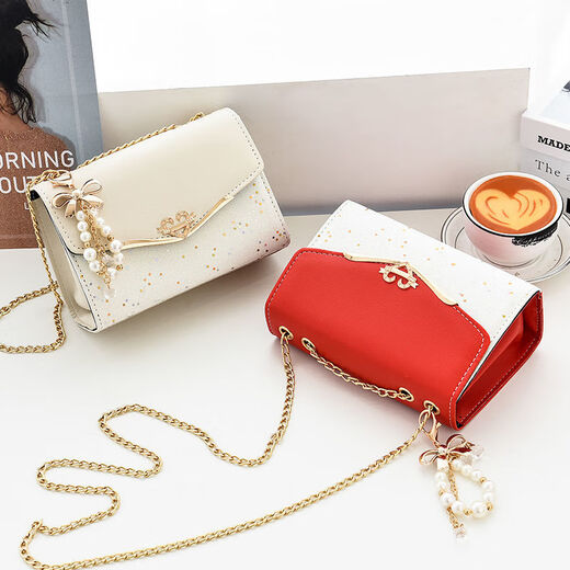 一竹春包包女新款百搭斜挎包亮片时尚单肩包韩版女士挎包 米白（送挂件）