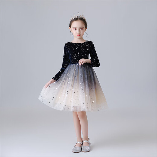 Bohemian long-sleeved children's chorus costumes girls dance skirts boys suspenders primary school students host recitation performance costumes white-black long-sleeved trousers (velvet shirt) 150