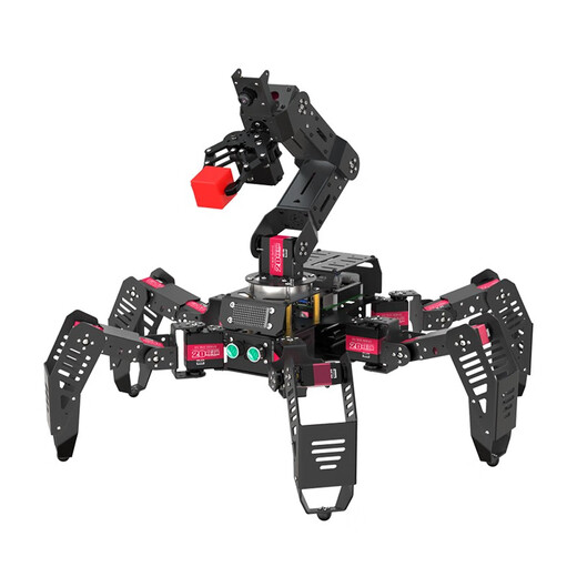 
Fantasy Raspberry Pi 5/4B Hexapod Robot SpiderPi Pro Suite AI Vision Arm Movement Tracking and Grasping Bionic Programming Spider Robot Professional Development Edition + Aluminum Box/Raspberry Pi 4B/4G