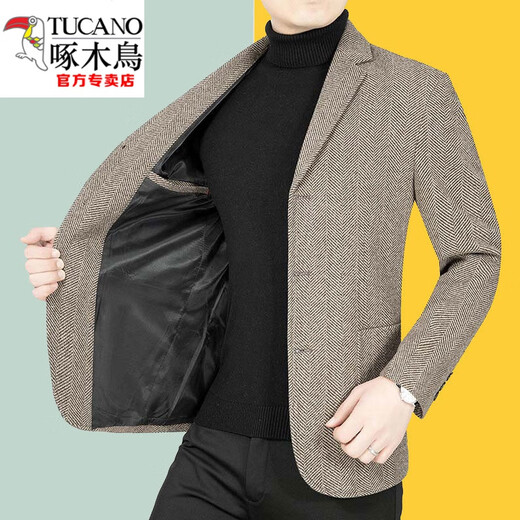 Woodpecker (TUCANO) three-button men's suit spring business casual suit woolen small suit spring and autumn jacket 82305 gray 4XL 195 recommended 190-210Jin Jin equals 0.5 kg