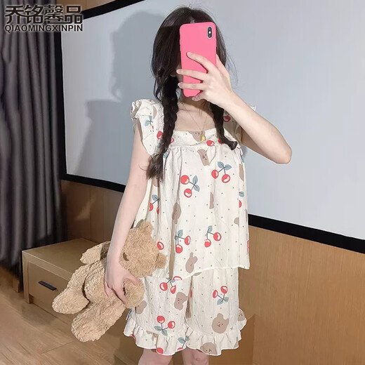 Qiao Mingxinpin (Qiaomomingxinpin) Qiao Mingxinpin Pajamas для женщин для летних подтяжек чисто пузырь