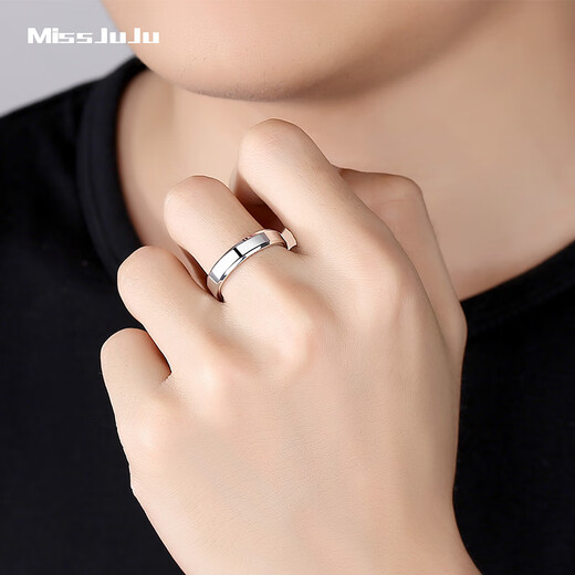 Miss JuJu PT950 platinum ring for men and women, couple ring, platinum simple glossy wedding ring, plain ring, solid ring 9#, about 3.7g (refund for more weight)