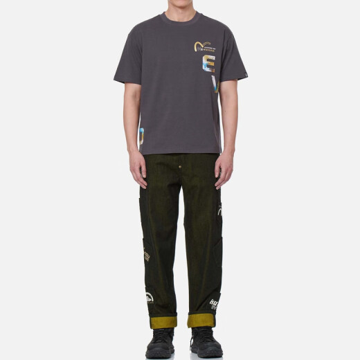 Evisu Kuro Herren-Tinte und Waschmarken bedrucktes T-Shirt Men 2esgnm3ts691Rxct Dark Grey M.