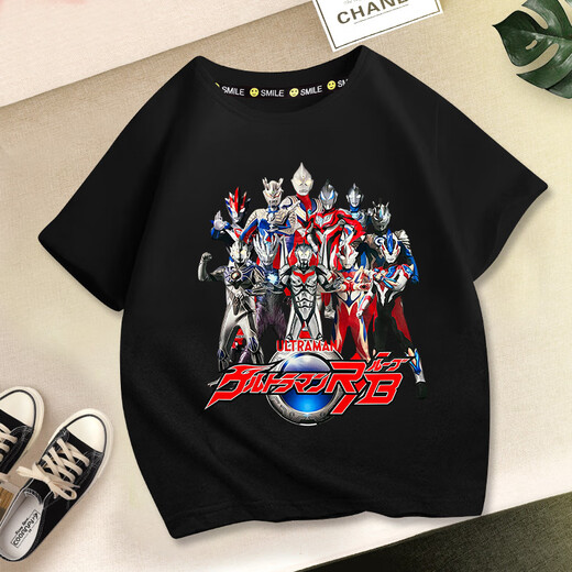 Qiulaitu Ultraman-Kleidung Jungen kurzärmelig T-Shirt New Children's Sommer Ultraman Kleidung mittelgroße Kinderbaumwäsche 1048 Black-Short-Ärmel 140 cm Empfohlenes Gewicht 50-60jin [Jin gleich 0,5 kg]