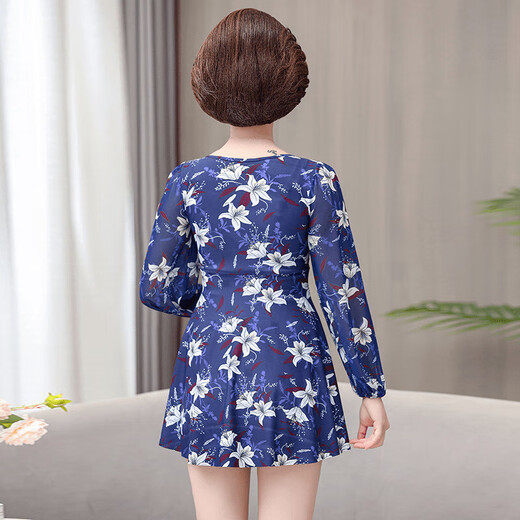 
You swimsuit women 2025 new conservative belly-covering mother swimsuit middle-aged and elderly slimming large size split hot spring bathing suit 14099Y blue L