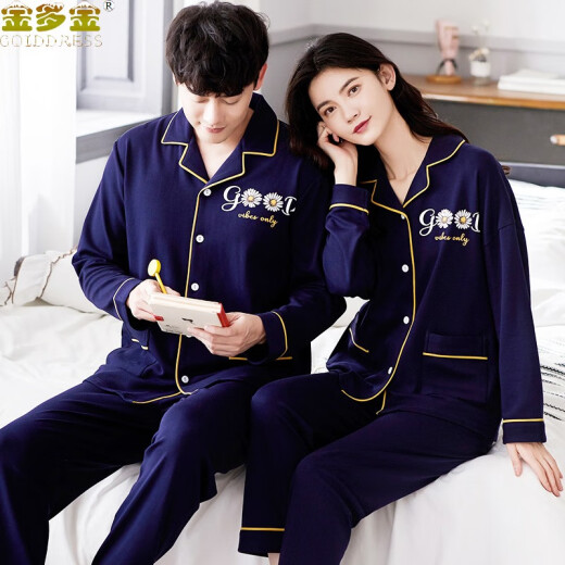 Jinduojin women's pajamas, women's pure cotton men's pajamas, men's autumn and winter couple's pajamas, long-sleeved lapels, 2020 new plus size, can be worn as a two-piece suit, please choose the right style and size before placing an order L