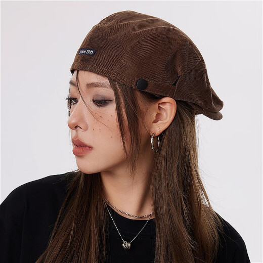 Fuxiaoge (fuxiaoge) American retro reverse-wearing forward hat for women street brown beret detective newsboy hat men's trendy corduroy painter hat brown smiley face 1991 forward hat FXG adjustable (56-60CM)