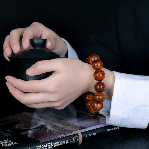 Tanjing Hainan Huanghuali Bracelet Tiger Skin Pattern Men's Bracelet Hainan Huanghuali Old Material Falling Fragrance Dalbergia Wenwan Bracelet Men's Gift 18mm*13 Tiger Skin Pattern Perfect Beads Hainan Huanghuali