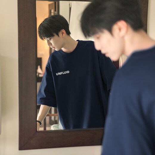 Zhao Bayi American fashion brand pure cotton heavy short-sleeved T-shirt men's summer loose five-point half-sleeved men's versatile T-shirt top black L [100-120Jin [Jin equals 0.5 kg] wear]