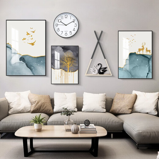 Bethesda modern minimalist living room decorative painting sofa background wall mural atmospheric Nordic elk abstract porch hanging painting combination Fulu Tongda (including wall clock + storage rack) combination length 1.9 meters (recommended 2-2.5 meters wall) texture black PS frame