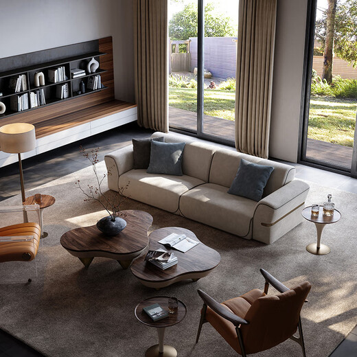 
TAZA sofa Italian minimalist fabric sofa Villa whole house matching living room series Light luxury module sofa combination Top Notch fabric VIP module 4 foot pedal V-class full leather