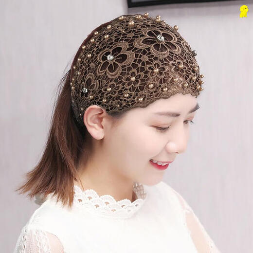 Qinhenghui Guaranteed Price Mesh Headband for Covering Gray Hair French Hong Kong Style Cover Broken Hair Covering Artifact Cutout Main Picture Style. Beaded Flowers Brown