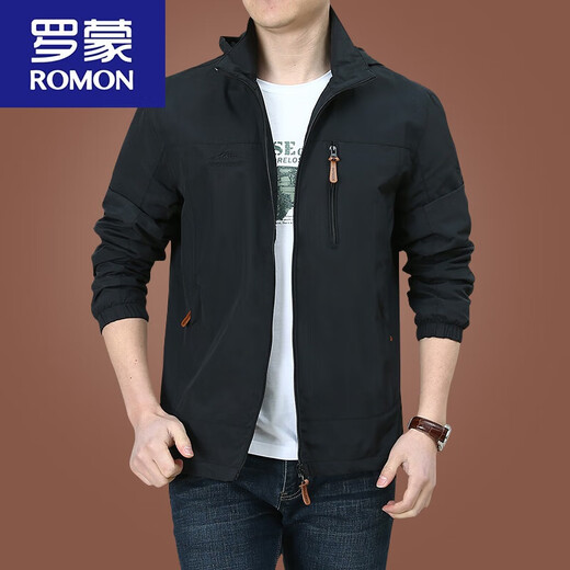 罗蒙（ROMON）冲锋.衣外套男春秋男款户外美式防风防风衣男装男士秋装运动夹克 深蓝9898 加 绒款 4XL