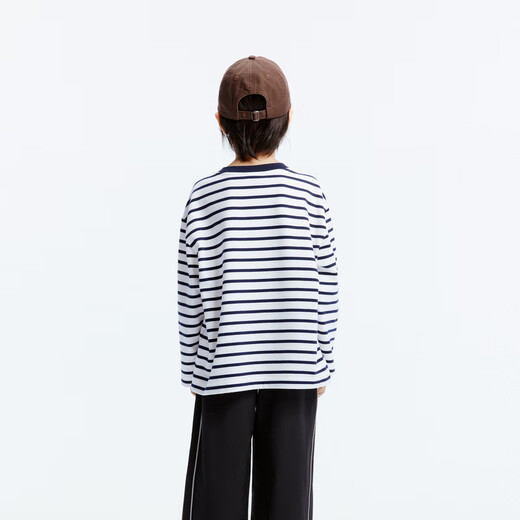 Little MO&Co. Children's clothing autumn new style pure cotton striped graffiti long-sleeved T-shirt for boys and girls KBD3TEE019 blue and white stripes 120 120/60