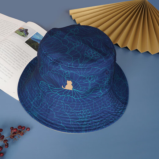 Forbidden City Culture Palais Meow Lotus Fisherman's Hat Sun Sun Hat Travel and Leisure Hat peut être portable des deux côtés Musée Cultural and Creative Birthday Gift One Size (applicable à la circonférence de la tête 58-60 cm)