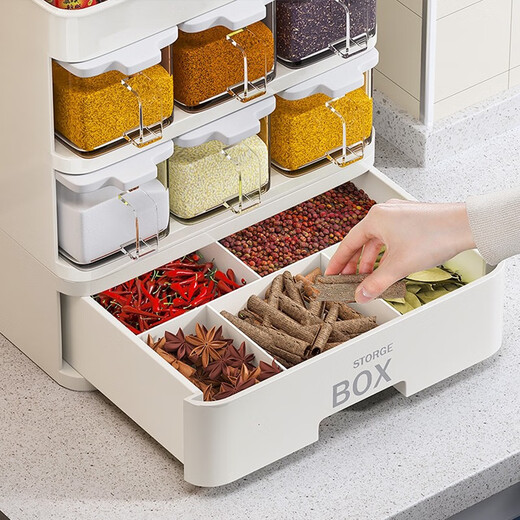 Yimeihui kitchen supplies salt and sugar seasoning box with lid storage rack salt seasoning box set household storage box upgraded six-compartment seasoning box