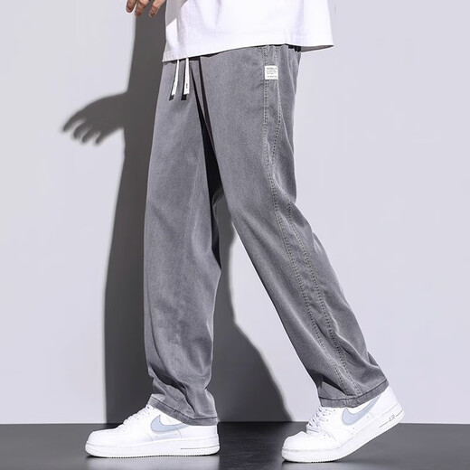 Holzspecker-Freizeithosen für Männer 2025 Sommer dünne Eisseide Vielseitige Weitbeinhose für Männer schlank und loser Herbst Casual Straight Hosen für Männer dunkelgrauer XL-Empfohlen 125-155jin [Jin gleich 0,5 kg]