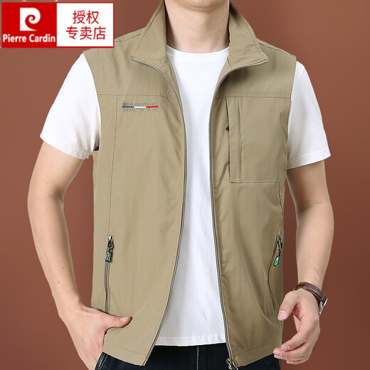 Pierre Cardin vest men's spring and autumn outdoor sports workwear large size sleeveless vest multi-pocket loose waistcoat sports coat for men dark blue 2XL