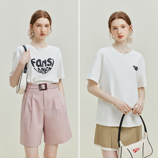 
Fan Silan 23FS12383/12392 White love letters short-sleeved T-shirt for women in summer round neck loose top off white small letters S